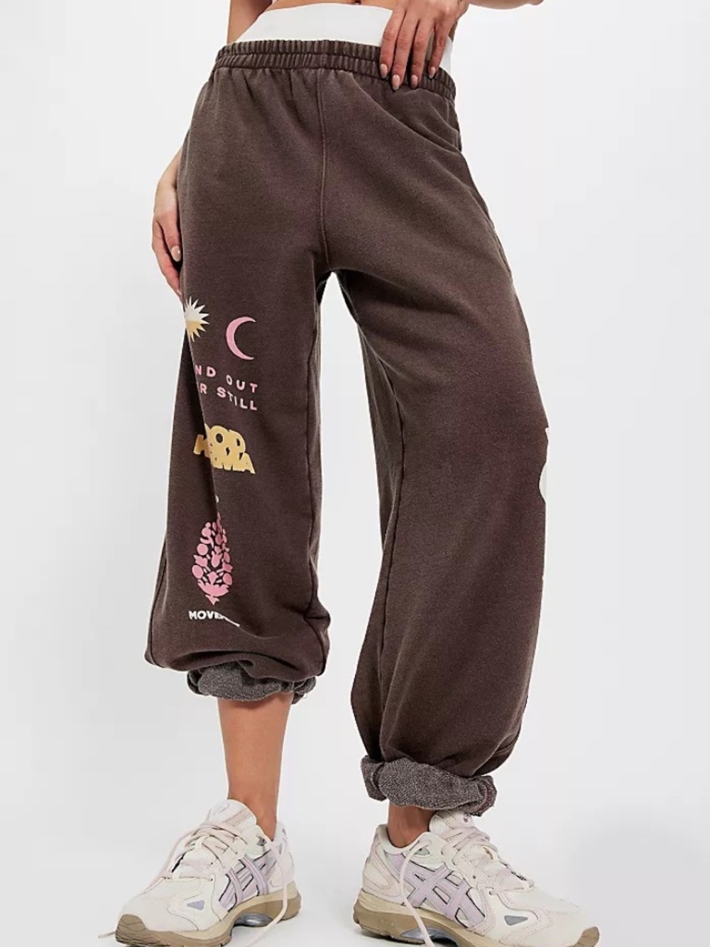 FREE PEOPLE FP MOVEMENT ALL STAR GRAPHIC PRINT PANTS IN COCOA COMBO